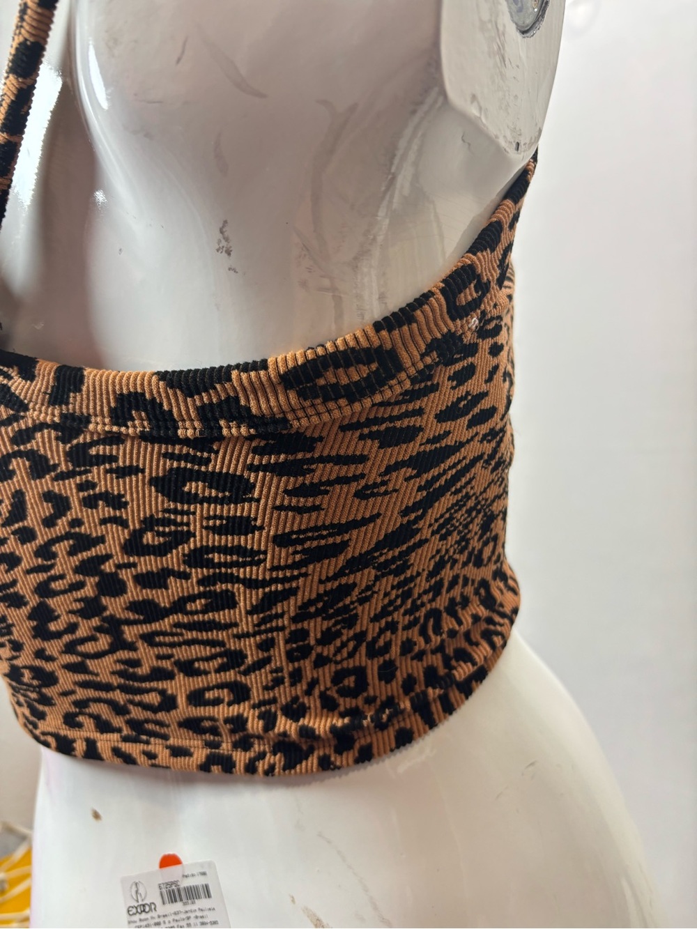 Free People Leopard-Print Ribbed Crop Tank Top - Brown & Black - Picture 3 of 8